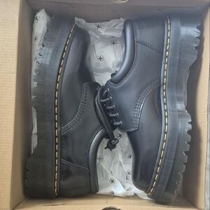 Dr. Martens Black Leather Oxfords with Yellow Stitching